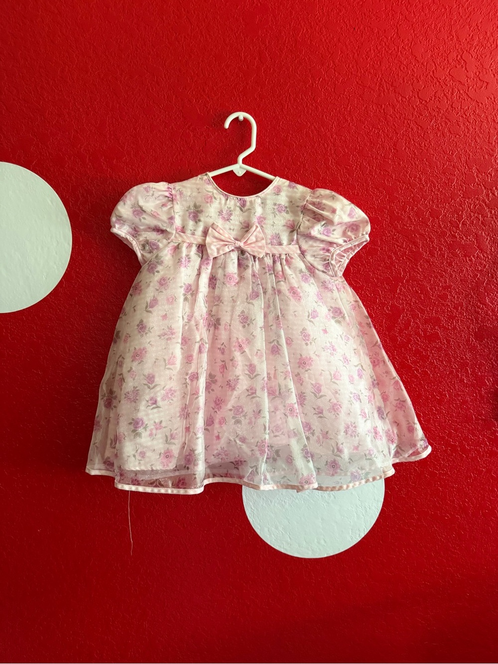 Vintage rare editions Pink Floral Baby Girl Party Dress with Bow